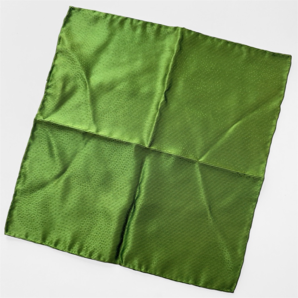 Italo Feretti Green Silk Pocket Square w/ Regimental Stripes NBA Player Estate